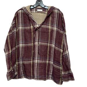 Day to Day Hooded Flannel Shirt Pullover Long Sleeve Large